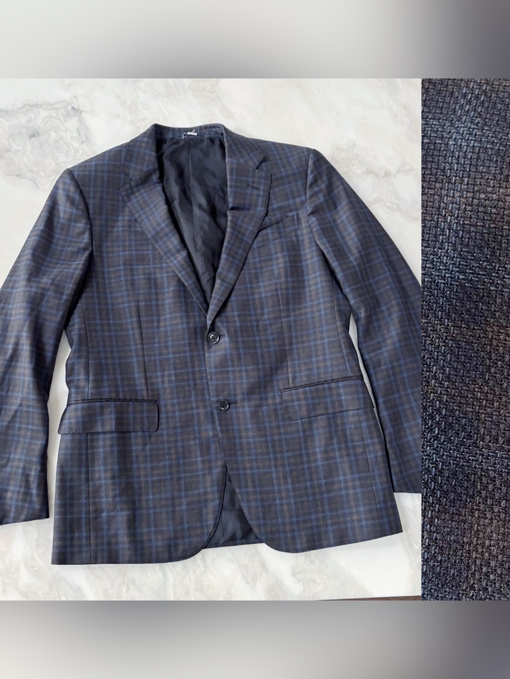 Ermenegildo Zegna Milano Easy Wool Plaid Blazer Jacket Navy Blue Brown Size 42R